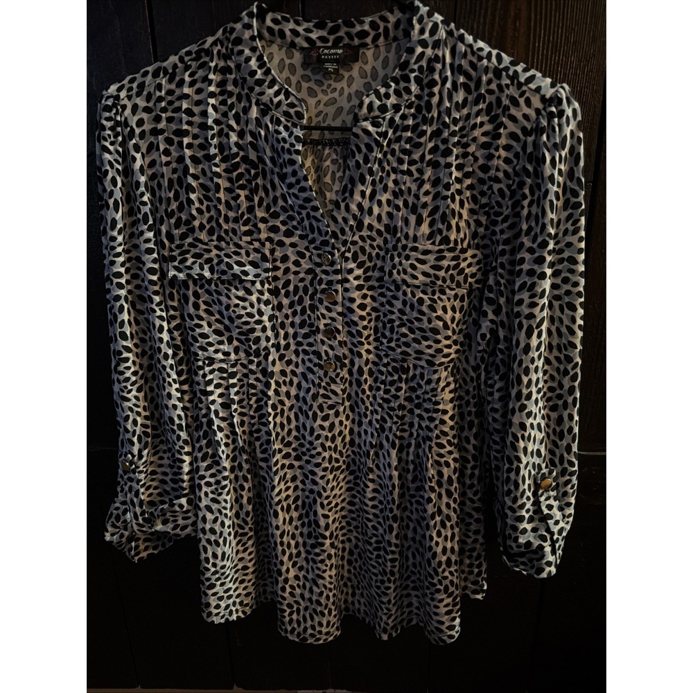Cocomo Women's Size PS Blue/Black Abstract Pintuck Pleat Top Blouse